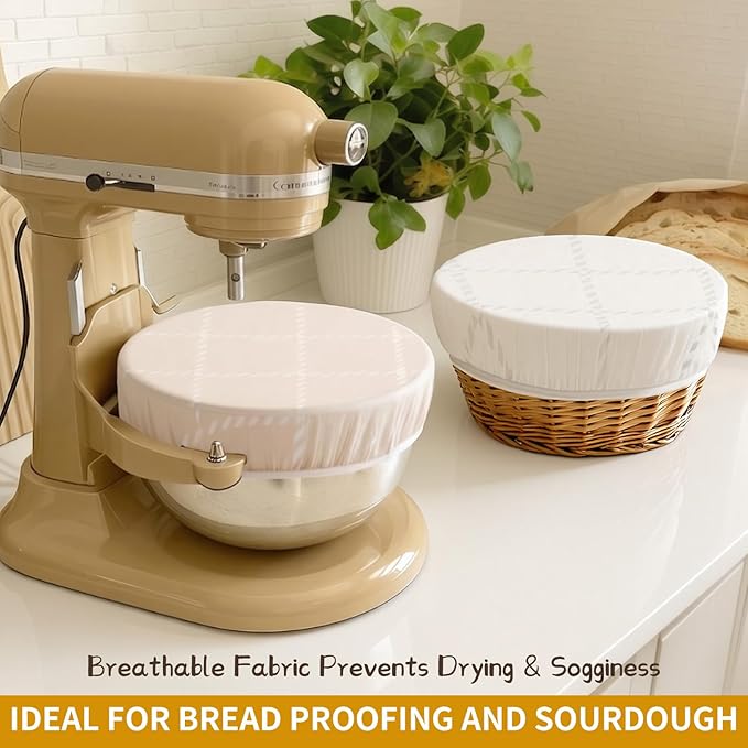 Reusable Beeswax Large Bowl Covers (2pc 12 Inch) – 100% Organic Cotton Elastic Food Covers for Sourdough Bread Proofing, Shower Caps for Dough Baskets, Beeswax Wraps, Bowl Covers, Bread Proofing Cover