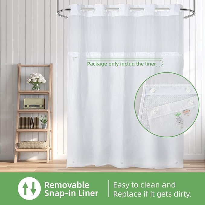 eachope 1 Pack PEVA Snap-in Shower Curtain Liner Replacement,Compatible with No Hook Shower Curtain with Snap in Liner, Removable & Water-Repellent,Machine Washable,70Wx64L,Frost