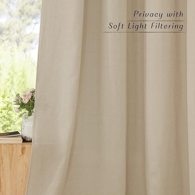 NICETOWN Thick Linen Bedroom Curtains Privacy Added, Rod Pocket & Back Tab Not See Through Linen Blend Privacy with Light Filtering Drapes for Farmhouse/Living Room, Angora, W55 x L84, 2 Panels