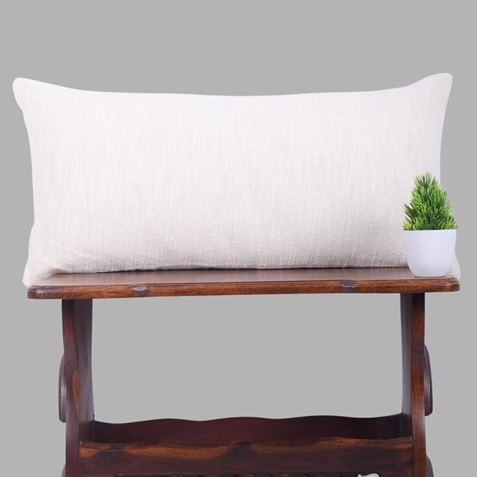 Trade Star Throw Pillow Cover Oblong Pillow Cases 100% Cotton Solid Pillow Cases Handloomed Decorative Pillow Covers Authentic Indian Ethnic Shams for Bed Decor (Ivory Solid, 12x24 Inches)