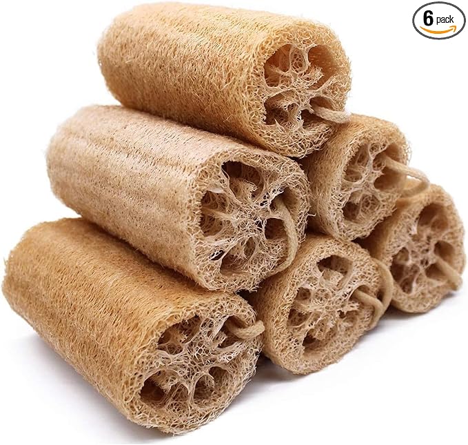 6 Pack Natural Loofah Sponges, 5 Inch Long Organic Real Loofah Exfoliating Body Scrubber Luffa Sponge Natural Loofah Bulk for Men Women in Bath Shower Deep Clean