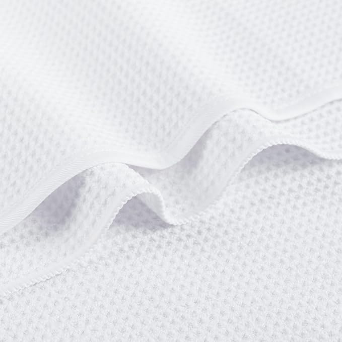 MICROFI Waffle Weave Bath Towel Set, Microfiber, 4 Pieces (Body/Hair/Hand/Face), Quick Dry, Lightweight, Super Absorbent, Lint Free, 380 GSM (White)