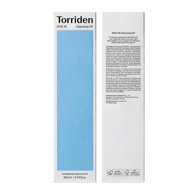 Torriden DIVE IN Cleansing Oil 200ml (6.76 fl.oz.) | Makeup Blackhead Remover | Hydrating Deep Facial Cleanser for All and Sensitive Skin | Hyaluronic Acid, Panthenol, Allantoin | Korean Skin Care