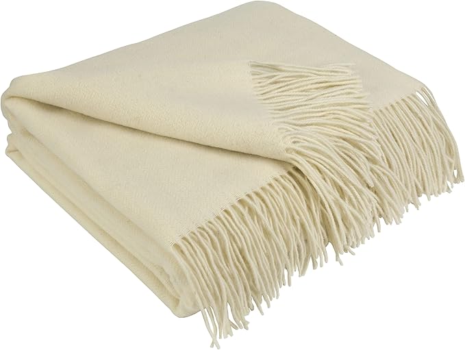 LYHome Cashmere Blanket with Merino - Luxury Wool Throw Soft Cozy and Warm, Decorative Throws Couch Bed Sofa, Warmest Blankets for Travel Camping & Cold Weather (55x79 | White Herringbone)