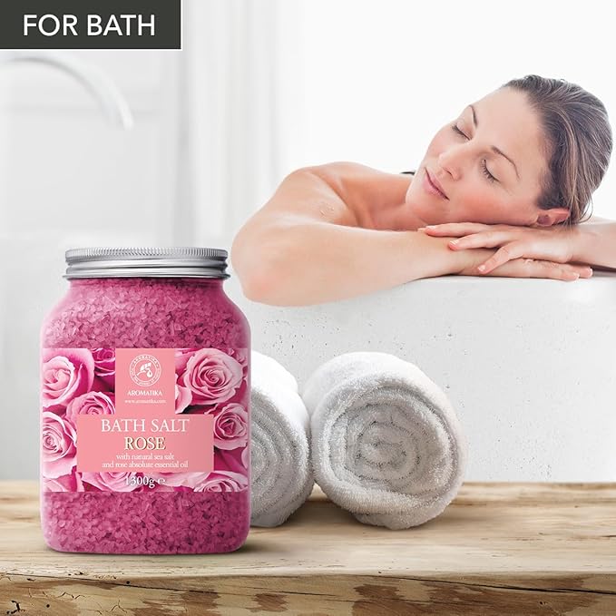 Rose Bath Salts 46 Oz – Natural Rosewood Oil & Rose Extract – Bath Additive for Spa and Skin Care