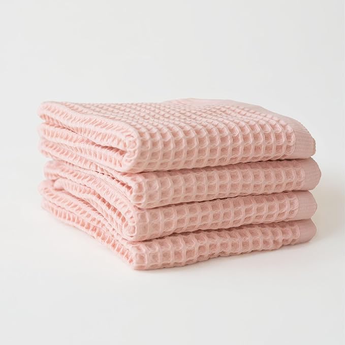 Premium Waffle Hand Towels Pack of 4 Extra Large 20x35 inch - 100% Turkish Cotton, Waffle Weave, Quick Dry, Lint Free, Super Absorbent Hand Bath Towel (Light Pink, Set of 4 Hand Towels)