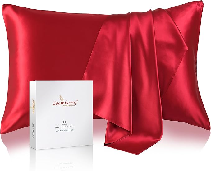 100% Pure Mulberry Silk Pillowcase for Hair and Skin, 6A Grade 22 Momme Silk Pillow Cases with Zipper, Soft Cooling Washable Both Sided Silk Pillow Cover (Burgundy Red, Queen 20''x30'')