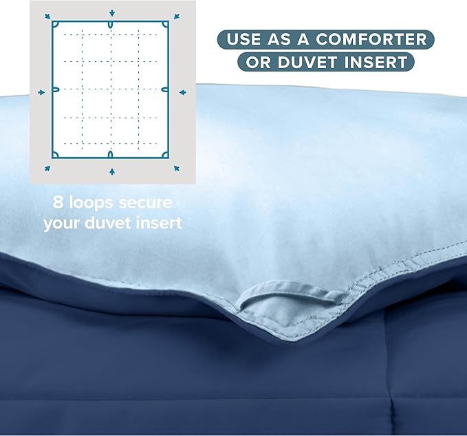 Bare Home California King Comforter - Reversible Colors - Goose Down Alternative - Ultra-Soft - Premium 1800 Series - All Season Warmth - Bedding Comforter (California King, Dark Blue/Light Blue)