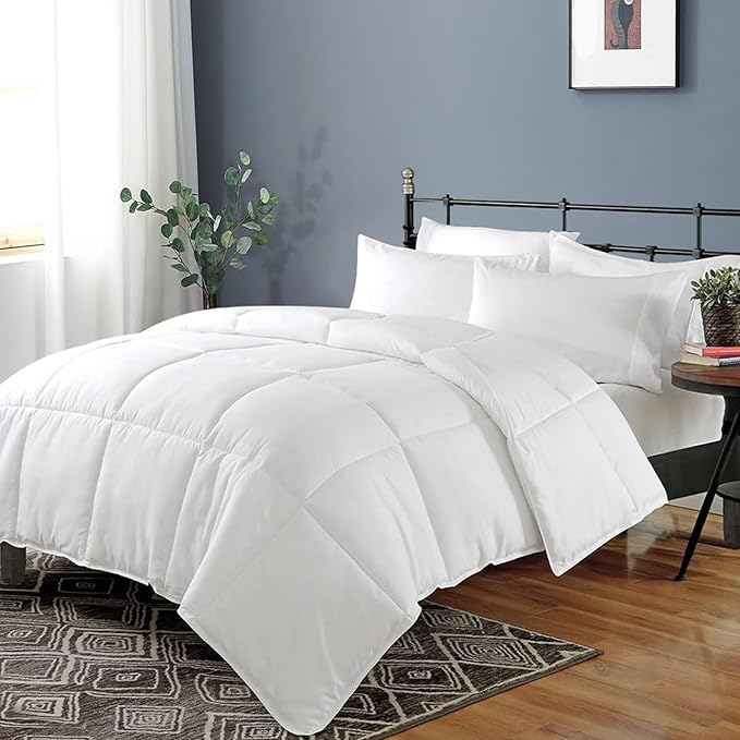 Dafinner 100% Cotton Cover Comforter Twin Size, Lightweight Down Alternative Duvet Insert with Lyocell & Climaloft™ Blend Fill, Breathable Microfiber Comforter for Hot Sleeper (68x90”, White)