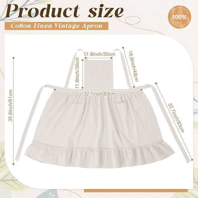 100% Cotton Aprons with Pockets Pinafore Dress for Women Vintage Cute Aprons for Kitchen Baking Gardening Painting