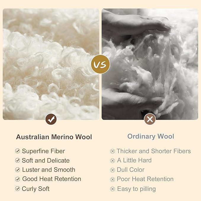 YOUR MOON 100% Pure Wool Blanket Twin Size, Natural Australian Wool Blankets, Medium Weight, Hypoallergenic Blanket for Bed (Coffee, 66 * 90)