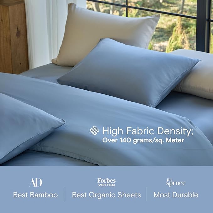 DOZ Sheet Set, 100% Viscose derived from Bamboo, Organically Grown, Buttery Soft, Cooling Sheets, High GSM, Deep Pockets - 3 Piece - 1 Pillowcase 1 Fitted 1 Top Sheet (Sky, Twin XL)