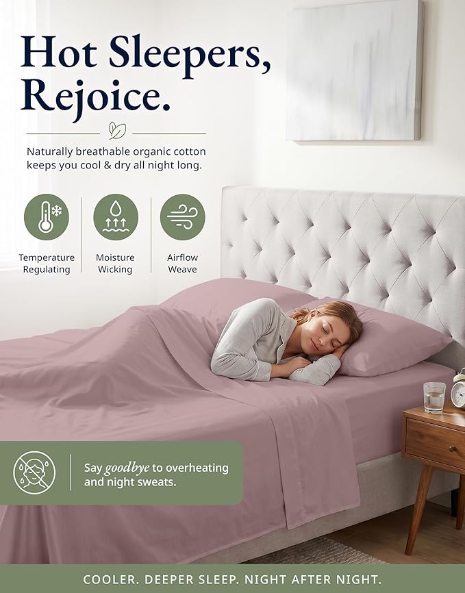 LANE LINEN Twin XL Fitted Sheet, 100% Organic Cotton 2-Piece Set (1 Fitted Sheet, 1 Pillowcase), Percale Weave, Bottom Sheet, Soft, Breathable, Fits Mattress Upto 15" Deep - Lilac (No Flat Sheet)
