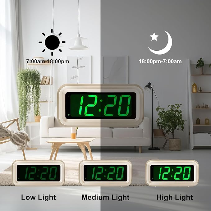 Digital Alarm Clock Battery Operated with LED Display for Bedrooms, Long Battery Life for 12 Months, 3 Brightness Adjustable, 12/24 Hour, Snooze, Golden Case with Green Digits