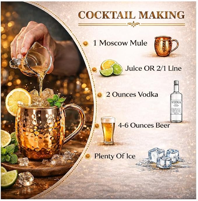 BOLD & DIVINE Moscow Mule Copper Mugs - Set of 2, 100% HANDCRAFTED - Food Safe Pure Copper Solid Mugs - 16 oz Gift Set with Premium Quality Cocktail Straws & Shot Glass!