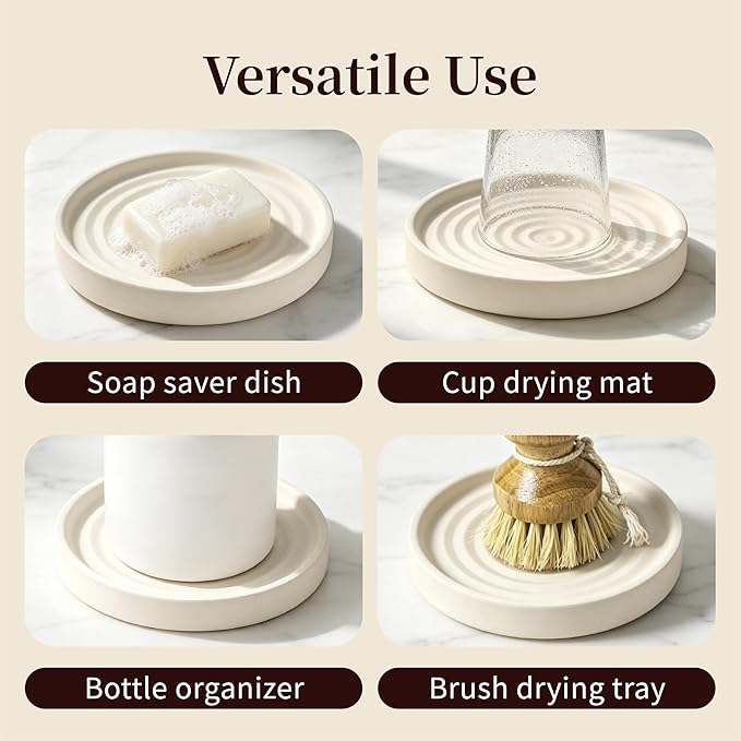 Diatomite Soap Holder 4.8 in Natural Diatomaceous Earth Absorbent Tray Quick Dry Water Ripple Soap Dish (Beige)