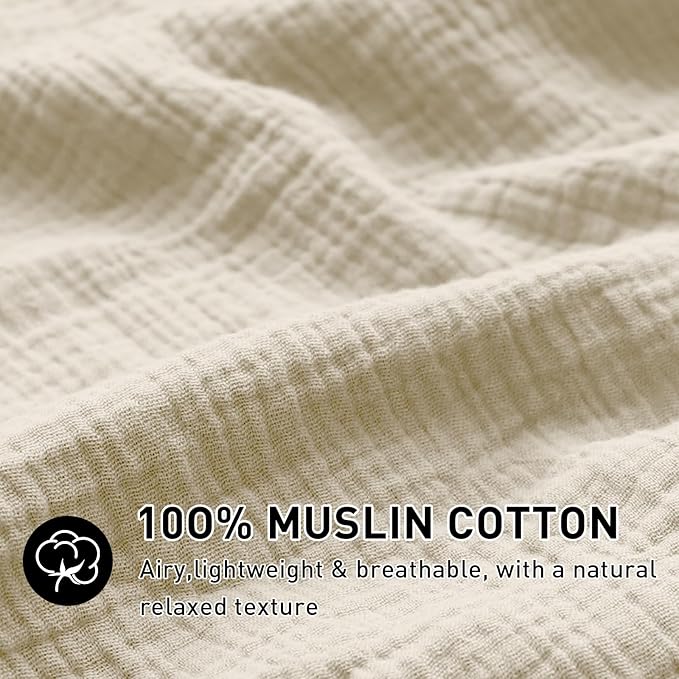 EMME Muslin Cotton Duvet Cover Set Twin Size Linen Like Soft Breathable Lightweight Summer Comforter Cover Set with Zipper Closure (Twin, 68"x90")