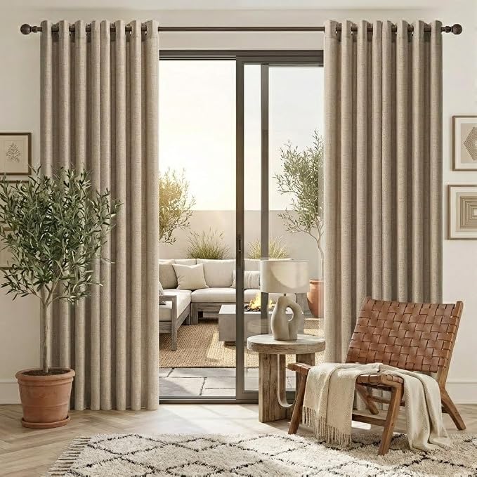 NICETOWN Linen Curtains 84 Inches Long 2 Panels for Bedroom Living Room, Privacy Linen Textured Window Drapes Semi Sheer Light Filtering Grommet Burlap Look Curtains, 52" W x 84" L, Oatmeal