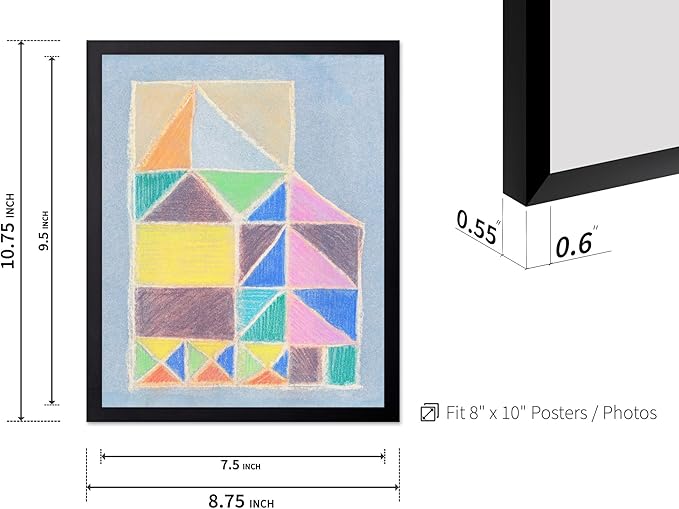 Monem Art Colorful Abstract House Painting Print - Bright Geometric Modern Art Poster - Wall Decor for Living Room, Bedroom or Office - 8x10 Black Framed Wall Art by Renee Stramel