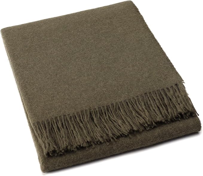 Superfine Alpaca Wool Throw Blanket - Lightweight Alpaca Merino Wool Throw Blankets | Soft Peruvian Alpaca Blanket Wool Blanket Solid Color 62" x 54" (Fern Green)