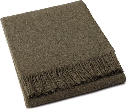 Superfine Alpaca Wool Throw Blanket - Lightweight Alpaca Merino Wool Throw Blankets | Soft Peruvian Alpaca Blanket Wool Blanket Solid Color 62" x 54" (Fern Green)