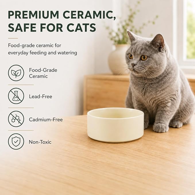 Havniva Cat Bowls Water Bowl Set of Two, 5.1” Ceramic Cat Food and Water Bowl Whisker Friendly Pet Food Bowls for Indoor Cats, Wide Cat Water Dish Prevent Whisker Fatigue Non Slip Cat Feeder