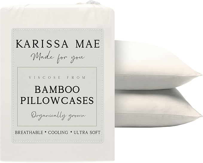 KARISSA MAE Pure Viscose from Bamboo Standard Size Pillowcase Set | 100% FSC Certified | Luxuriously Soft | Cooling | [Ivory]