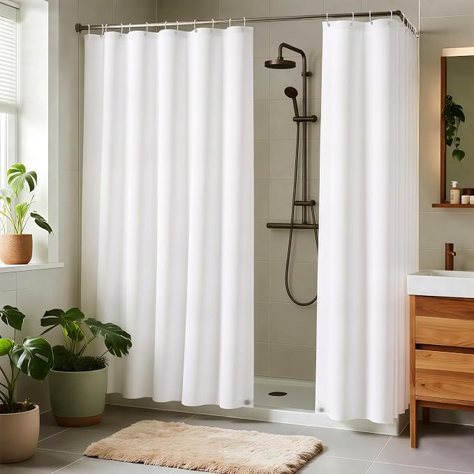 Biscaynebay Fabric Shower Curtain Liner 72x72 Inch-2 Packs White Water Resistant Bathroom Curtains-Hotel Soild Polyester Shower Liners Washable with Magnets