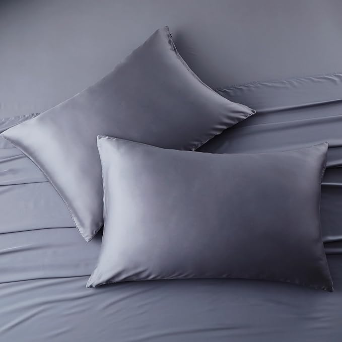 2 Pack Cooling Pillow Cases,Viscose Derived from Bamboo Pillow Protectors King Size Set of 2, 400 Thread Count Soft Silky Breathable Summer Pillow Cover with Zipper Hidden (2PCS, Darkgrey, King)