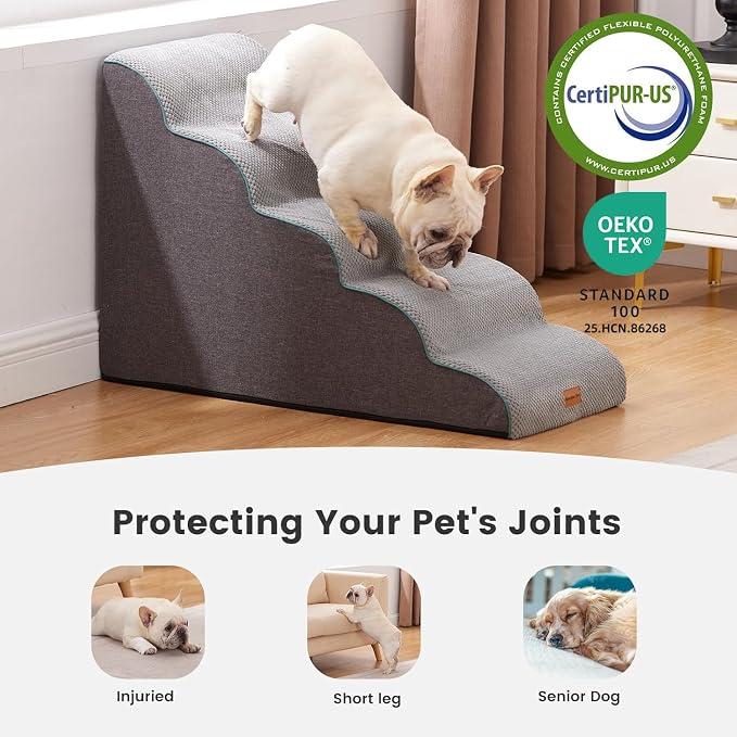 Gardner Pet Dog Stairs for Small Dogs 22.8" H, Curved 5-Step Pet Stairs, Dog Steps for High Bed, Couch (24-30 in) with Durable Non-Slip Waterproof Fabric Cover and CertiPUR-US Certified Foam