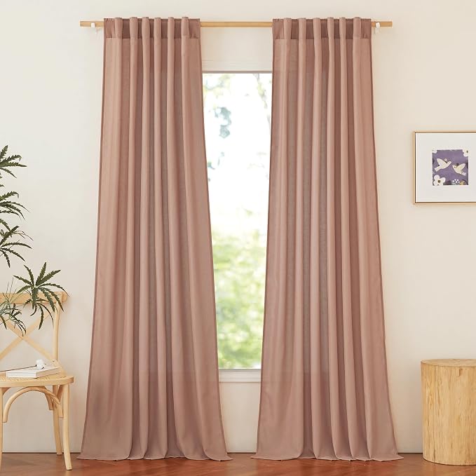 NICETOWN Terracotta Thick Linen Curtains for Bedroom, Rod Pocket & Back Tab Flax Window Treatments Privacy Assured Not See in with Light Filtering for Nursery/Living Room, W55 x L95, 2 Pieces