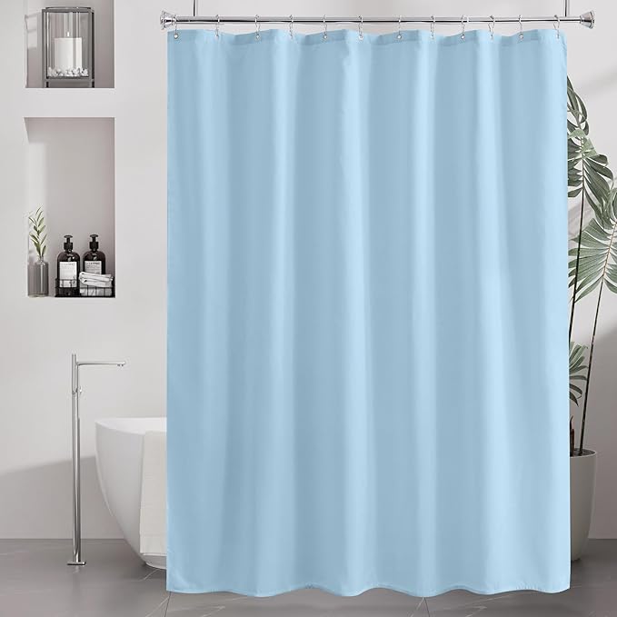 Amazer Baby Blue Shower Liner Cloth Waterproof, Soft Baby Blue Shower Curtain Liner Fabric with Weighted Stones, Washable Shower Curtain and Liner 2-in-1, 12 Grommet Holes, 72 x 72 Inches