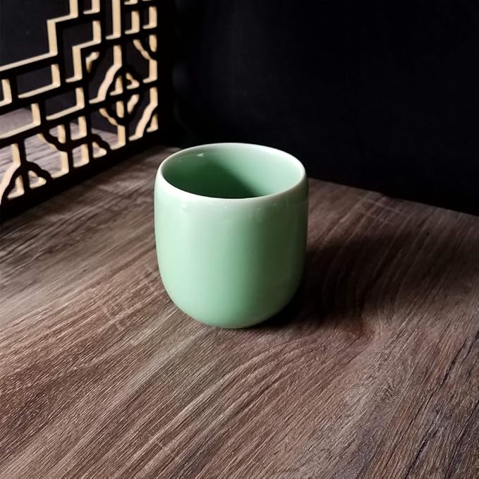Handmade Celadon Ceramic 5oz Teacups Japanese Style Coffee Cup Porcelain Mugs for Tea and Beer(1, Green)