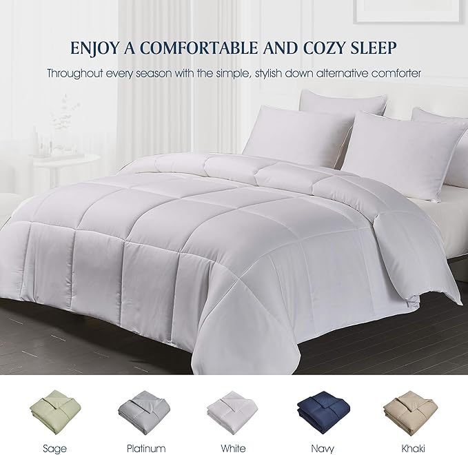 Blue Ridge Home Fashions Microfiber Light Weight Solid Down Alternative All Season Comforter - Hypoallergenic Polyester Fill, Full-Queen, White