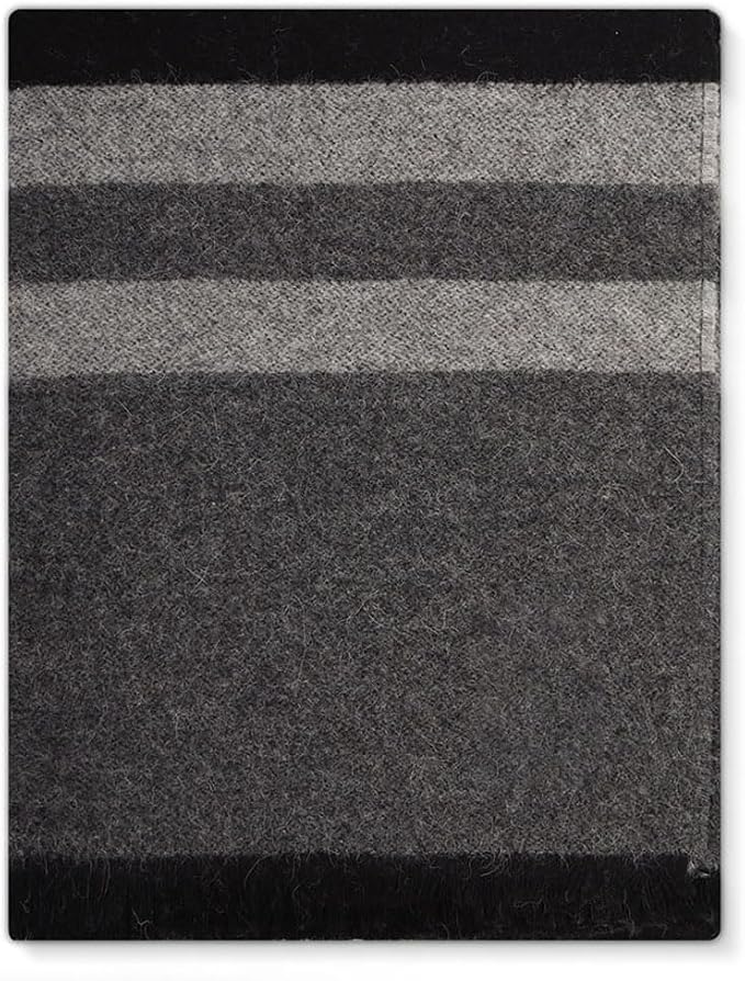 Superfine Alpaca Wool Throw Blanket - Lightweight Alpaca Merino Wool Throw Blankets | Soft Peruvian Alpaca Blanket Wool Blanket Striped Design 69" x 52" (Black/Gray)