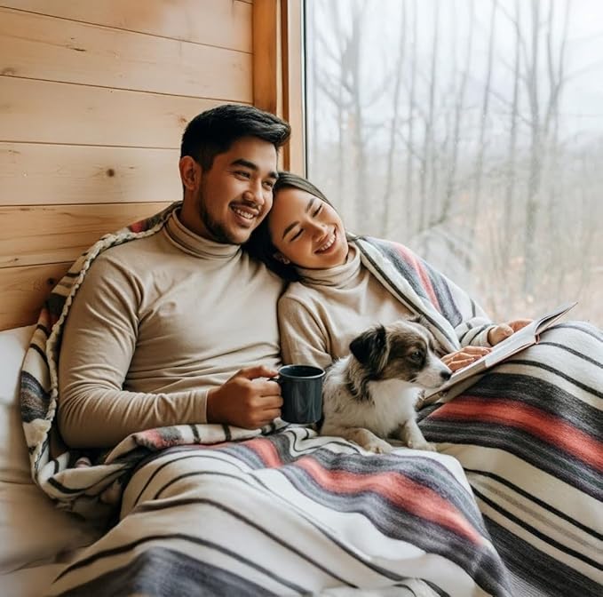 Alpaca Wool Throw Blanket | Ultra Soft, Lightweight, Warm, Breathable, Non-Itchy | Classic, Elegant-Minimalist Design for Bed, Couch, Travel, or Gift | 90" L x 64" W (Fire Tones)
