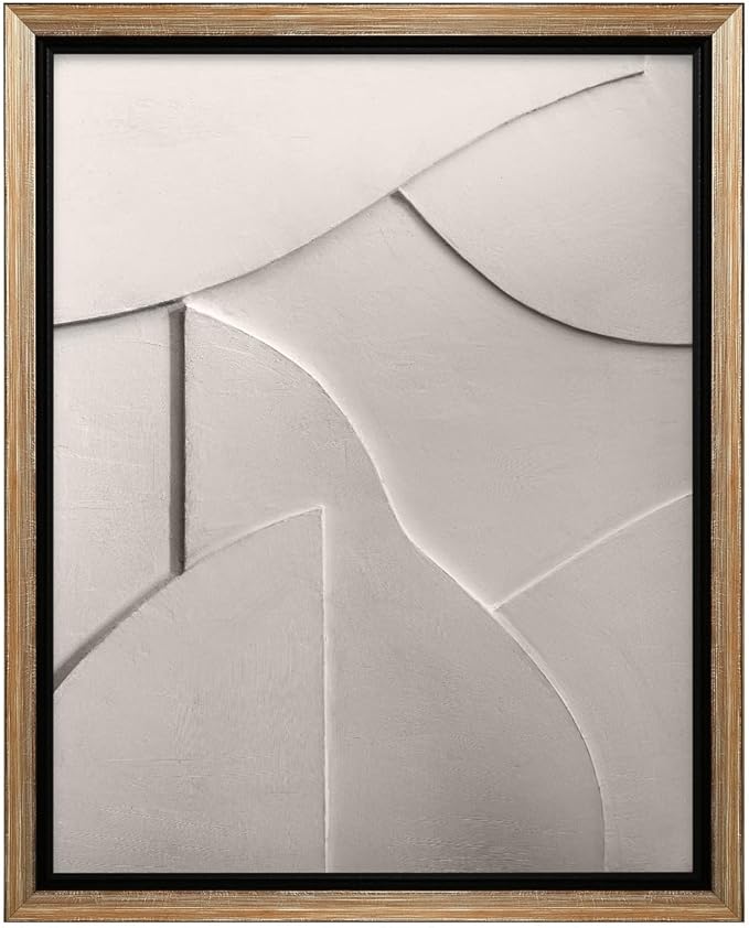 Monem Art Minimalist White Geometric Texture Print - Abstract Scandinavian Wall Art Poster - Wall Decor for Living Room, Bedroom or Office - 8x10 Silver Framed CANVAS Wall Art by Mareike Bohmer