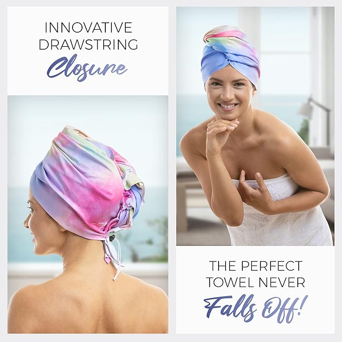 Microfiber Hair Towel Wrap with Wet & Dry Detangling Brush – Fast Drying Anti-Frizz Hair Drying Turban for Curly, Wavy and Straight Hair – Gentle Absorbent Hair Care for Women, Girls and Kids