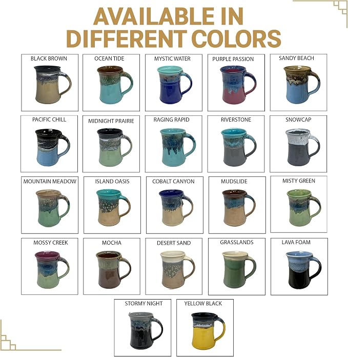Clay in Motion Handmade Ceramic Mug 24 oz, Large Coffee Mug, Hand Painted Stoneware, Dishwasher Microwave & Oven Safe, Lead-Free, Made in USA Since 1981 (Lava Foam)