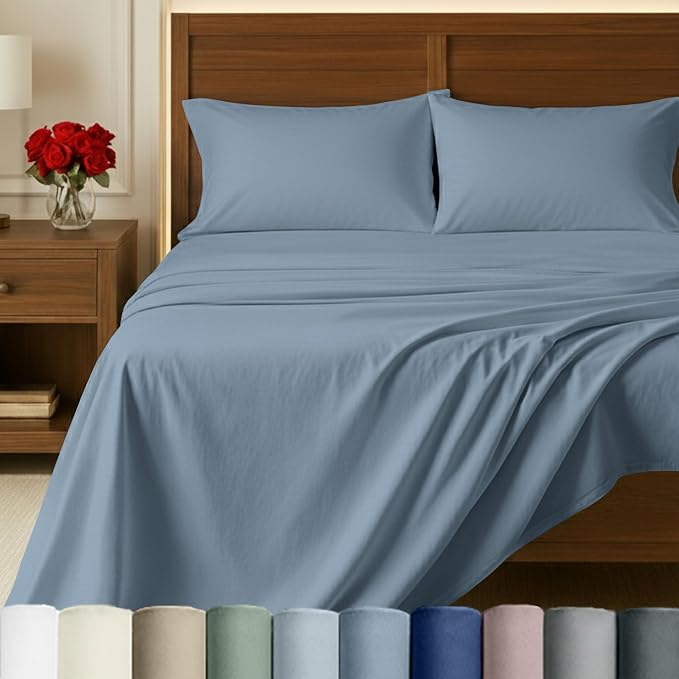 100% Egyptian Cotton Sheets Set California King Size - Certified Authentic Luxury, Soft and Durable Sateen, Deep Pocket Cal King Sheet Set - Blue Hydrangea
