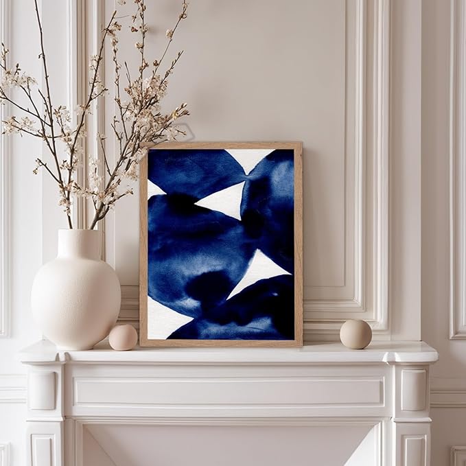 Monem Art Indigo Abstract Watercolor Painting Print - Minimalist Modern Art Poster - Wall Decor for Living Room, Bedroom or Office - 12x16 Beige Framed Wall Art by Mareike Bohmer