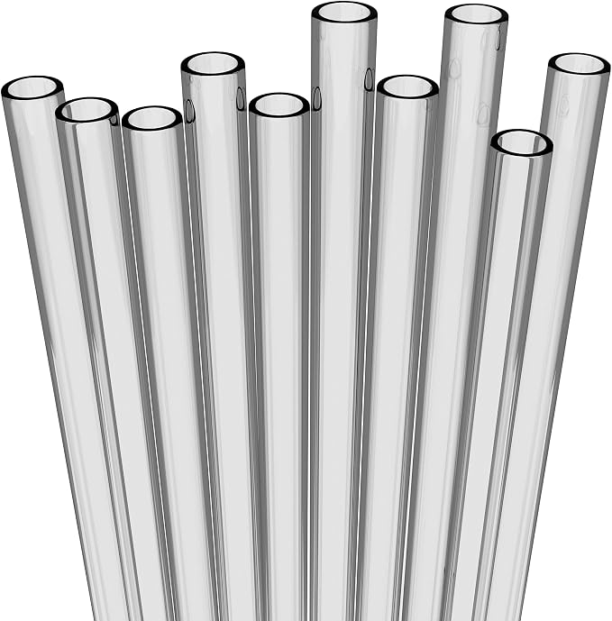 Fiesta First 10 Long Clear Straws - Hard Semi-transparent Plastic Reusable Drinking Straws + Sturdy Cleaning Brush - for Tumblers, Mason Jars, Milkshakes and Smoothies - Dishwasher Safe BPA Free