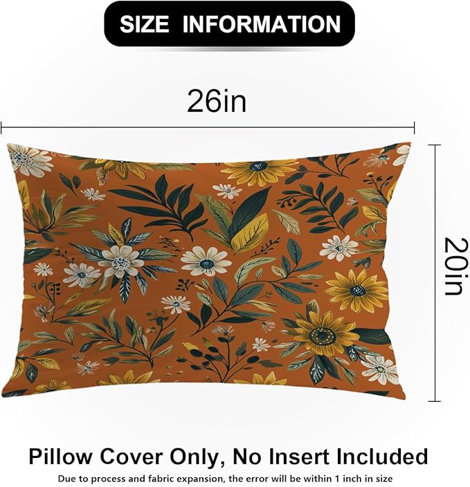 Shrahala Natural Aesthetic Organic Pillowcases, Free Form Flowers Earthy Color Lumbar Pillow Cover Decorative Blended Double-Sided No Inserts for Bedroom Sofa Living Room Set of 2 (26 x 20 in)