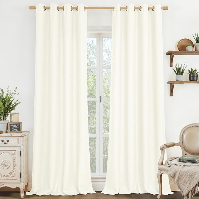 LAMIT 95 Inch Ivory Linen Curtains for Living Room 2 Panels, Thick Light Filtering Drapes with Grommet Neutral Floor Length Window Treatments for Bedroom/Sliding Glass Door, 52 X 95 Inch