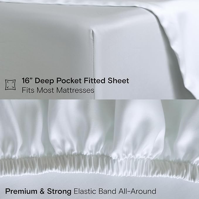 DOZ Sheet Set, 100% Viscose derived from Bamboo, Organically Grown, Buttery Soft, Cooling Sheets, High GSM, Deep Pockets - 3 Piece - 1 Pillowcase 1 Fitted 1 Top Sheet (Snow, Twin XL)