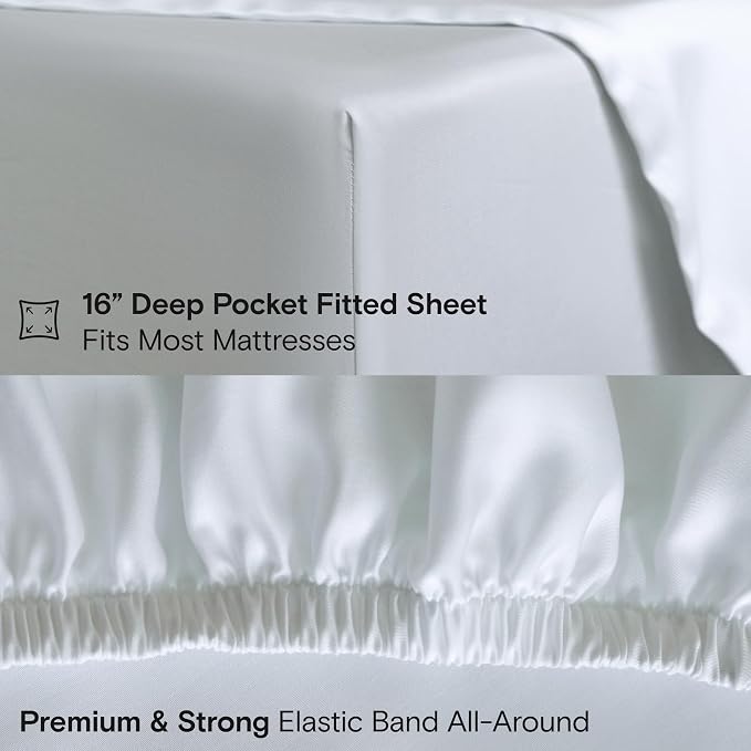 DOZ Sheet Set, 100% Viscose derived from Bamboo, Organically Grown, Buttery Soft, Cooling Sheets, High GSM, Deep Pockets - 4 Piece - 2 Pillowcases 1 Fitted 1 Top Sheet (Snow, Cal King)