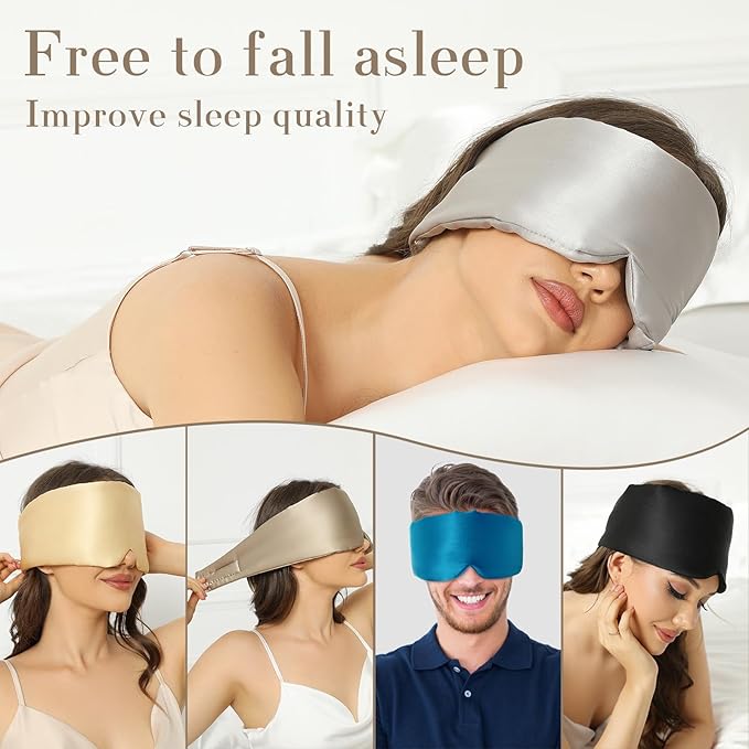 SECZIPE 100% Mulberry Silk Sleep Mask Eye Mask for Women Man with Adjustable Band, for Side Sleeper Blackout Sleep Mask for Travel Rest and Office (Gray)