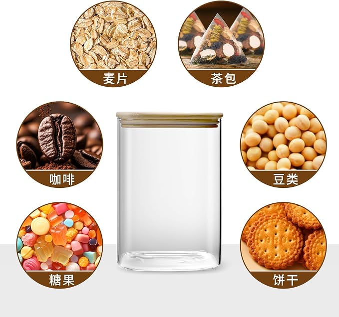 Glass Storage Jars with Bamboo Lids - Glass Food Containers with Lids - Pasta Storage Containers - Clear Kitchen Canisters for Tea,Coffee,Sugar,Flour,Cereal,Cookie