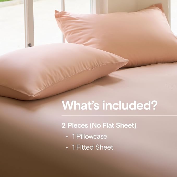 DOZ Sheet Set, 100% Viscose derived from Bamboo, Organically Grown, Buttery Soft, Cooling Sheets, High GSM, Deep Pockets - 2 Piece - 1 Pillowcase 1 Fitted Sheet (Blush, Twin XL)