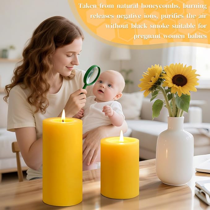 2.8x8in Beeswax Pillar Candles-2pcs,290 H Long Burning,Emergency Beeswax Candles,Non Toxic Natural Bees Wax Candles for Home